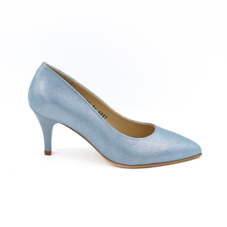 Pantofi dama din piele naturala albastru deschis sidefat, cu varf ascutit stiletto si toc mic subtire 6 cm 6057-16-26 [0]