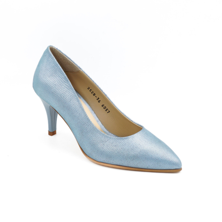 Pantofi dama din piele naturala albastru deschis sidefat, cu varf ascutit stiletto si toc mic subtire 6 cm 6057-16-26 [1]