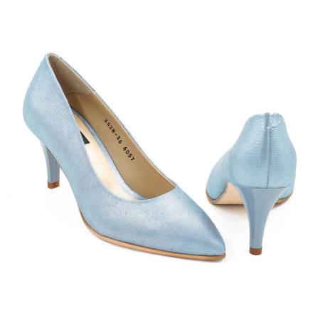 Pantofi dama din piele naturala albastru deschis sidefat, cu varf ascutit stiletto si toc mic subtire 6 cm 6057-16-26 [4]