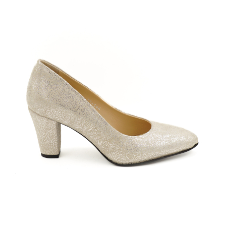 Pantofi dama - Pantofi dama din piele naturala argintie, cu varf ascutit si toc mediu gros imbracat de 7 cm 0449-2-26