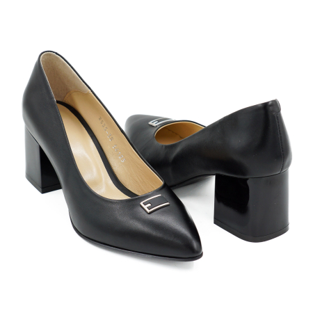 Pantofi dama din piele naturala neagra, cu varf ascutit stiletto si toc mic gros 6 cm 54125-26 [6]