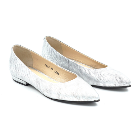 Pantofi dama din piele naturala sarpe argintiu cu varf rotund stiletto si toc de 1 cm 1289-25 [2]