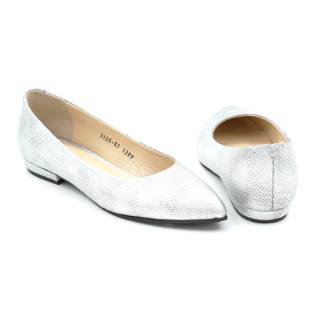 Pantofi dama din piele naturala sarpe argintiu cu varf rotund stiletto si toc de 1 cm 1289-25 [4]