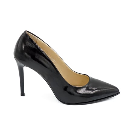 Pantofi elegant & office dama - Pantofi dama din piele naturala lacuita neagra, cu varf ascutit stiletto si toc inalt subtire 9 cm 9557-15-26