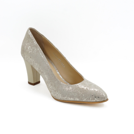 Pantofi dama din piele naturala aurie, cu varf ascutit si toc mediu gros de 7 cm 0449-15-26 [2]