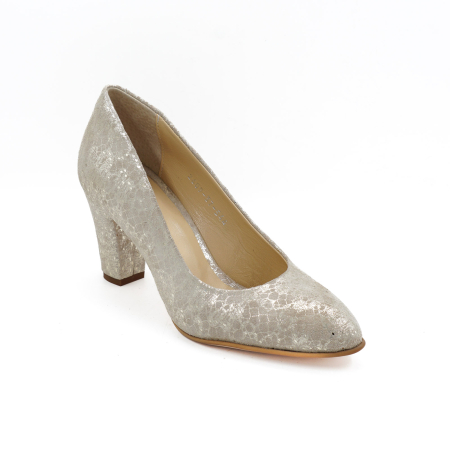 Pantofi dama din piele naturala aurie, cu varf ascutit si toc mediu gros imbracat de 7 cm 0449-12-26 [1]