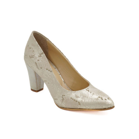 Pantofi dama din piele naturala aurie, cu varf ascutit si toc mediu gros imbracat de 7 cm 0449-3-26 [1]