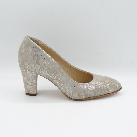 Pantofi dama - Pantofi dama din piele naturala aurie, cu varf ascutit si toc mediu gros imbracat de 7 cm 0449-12-26