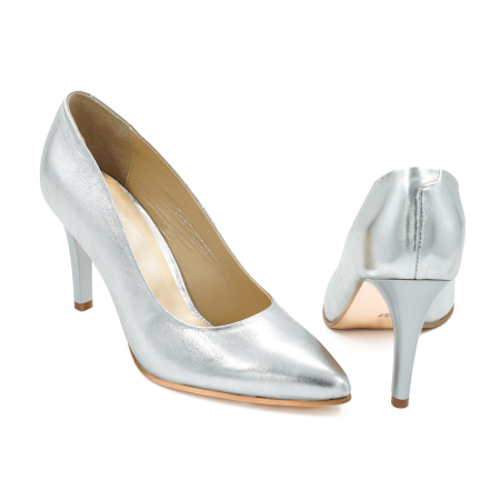 Pantofi dama din piele naturala argintie, cu varf ascutit stiletto si toc mediu subtire de 8 cm 0445-1-26 [4]