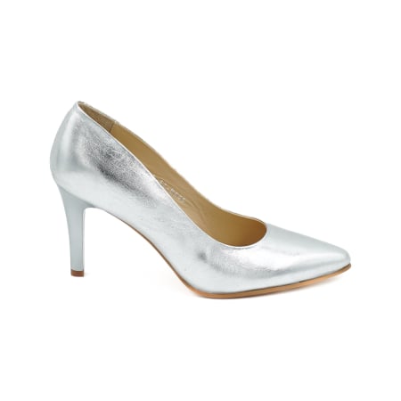 Lichidare stocuri - Pantofi dama din piele naturala argintie, cu varf ascutit stiletto si toc mediu subtire de 8 cm 0445-1-26