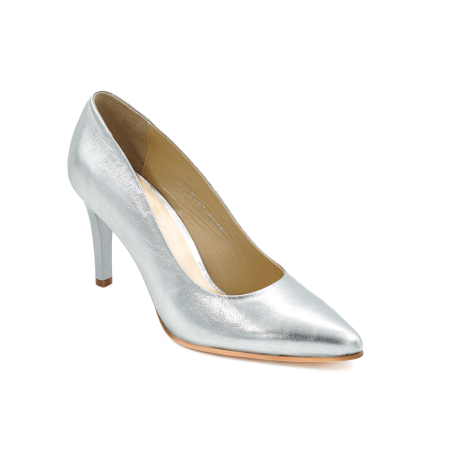 Pantofi dama din piele naturala argintie, cu varf ascutit stiletto si toc mediu subtire de 8 cm 0445-1-26 [1]