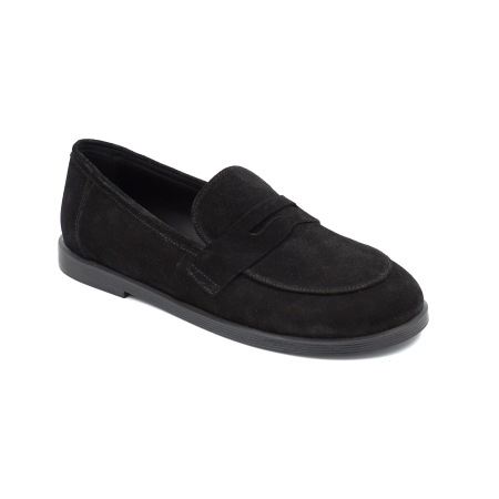 Pantofi dama tip barefoot din piele naturala intoarsa neagra cu varf rotund si talpa de 1 cm 55525-25 [1]