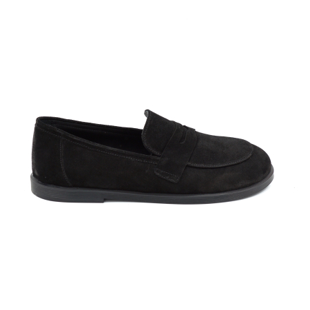 Lichidare stocuri - Pantofi dama tip barefoot din piele naturala intoarsa neagra cu varf rotund si talpa de 1 cm 55525-25