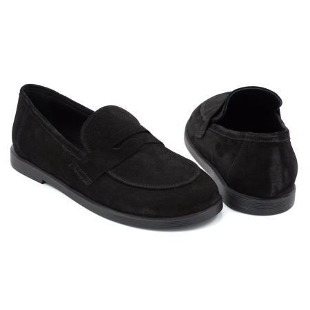 Pantofi dama tip barefoot din piele naturala intoarsa neagra cu varf rotund si talpa de 1 cm 55525-25 [4]