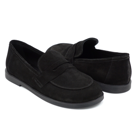 Pantofi dama tip barefoot din piele naturala intoarsa neagra cu varf rotund si talpa de 1 cm 55525-25 [3]