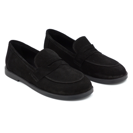 Pantofi dama tip barefoot din piele naturala intoarsa neagra cu varf rotund si talpa de 1 cm 55525-25 [2]