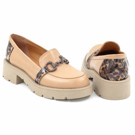 Pantofi dama casual loafers din piele naturala maro deschis si lacuita cu imprimeu animal print, cu varf rotund si talpa 4 cm 53025-25 [4]