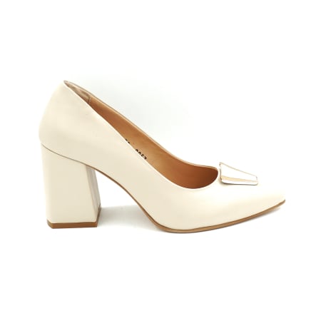 Pantofi elegant & office dama - Pantofi dama din piele naturala bej cu varf ascutit si toc imbracat de 8 cm 50824-4-25
