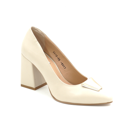Pantofi dama din piele naturala bej cu varf ascutit si toc imbracat de 8 cm 50824-4-25 [1]
