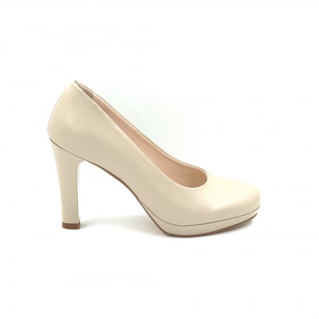 Pantofi dama - Pantofi dama din piele naturala bej sidef cu varf rotund, platforma 1 cm si toc inalt gros 10 cm 0612-2-25