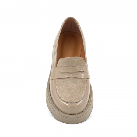 Pantofi dama casual loafers din piele naturala lacuita si intoarsa cappucino cu varf rotund si talpa de 3 cm 50325-25 [5]