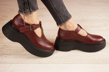 Pantofi dama casual din piele naturala visiniu bordo cu varf rotund si talpa 4 cm  51921-21 [2]