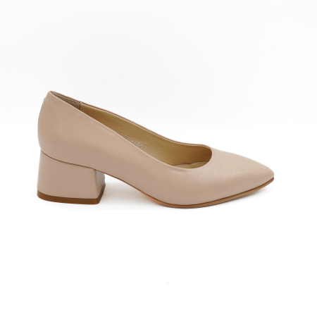 Pantofi dama - Pantofi dama din piele naturala nude roze, cu varf ascutit stiletto si toc mic gros imbracat de 4 cm 4057-9-26