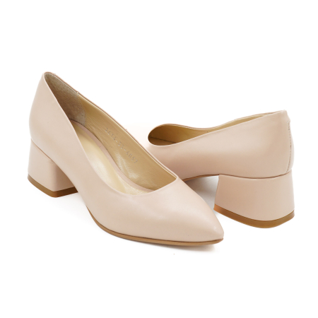 Pantofi dama din piele naturala nude roze, cu varf ascutit stiletto si toc mic gros imbracat de 4 cm 4057-9-26 [3]