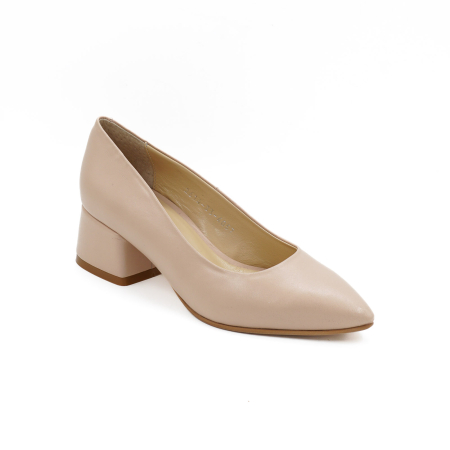 Pantofi dama din piele naturala nude roze, cu varf ascutit stiletto si toc mic gros imbracat de 4 cm 4057-9-26 [1]