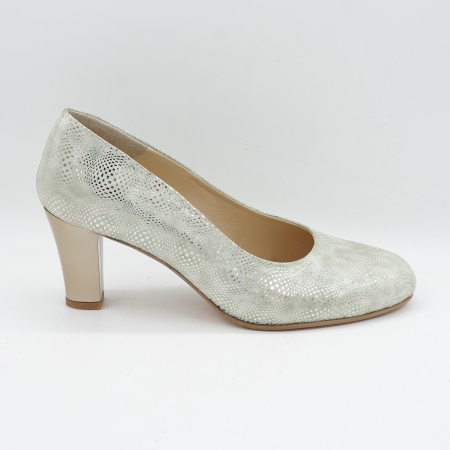 Pantofi dama - Pantofi dama din piele naturala cu imprimeu auriu, cu varf rotund si toc mic gros de 6 cm 6055-1-26