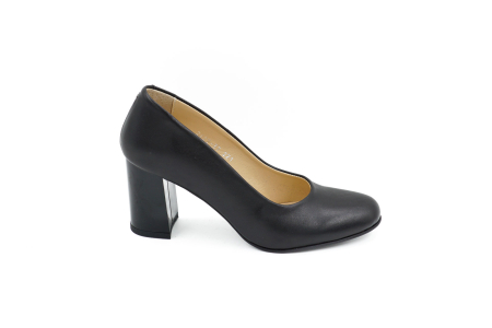 Pantofi dama din piele naturala neagra, cu varf rotund si toc mediu gros de 7 cm 0221-2-26 [5]