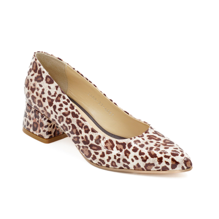 Pantofi dama din piele naturala lacuita cu imprimeu leopard, cu varf ascutit stiletto si toc mic gros imbracat de 4 cm 4057-5-26 [1]
