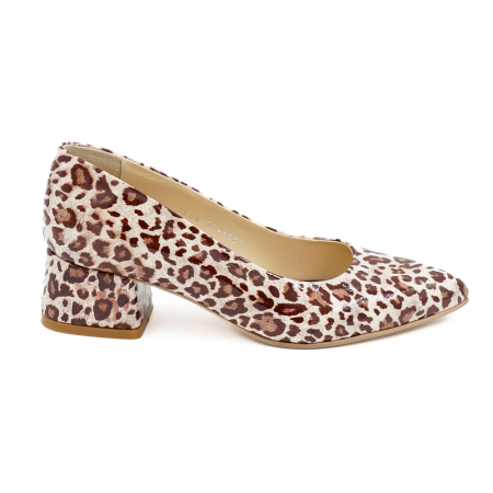 Dama - Pantofi dama din piele naturala lacuita cu imprimeu leopard, cu varf ascutit stiletto si toc mic gros imbracat de 4 cm 4057-5-26
