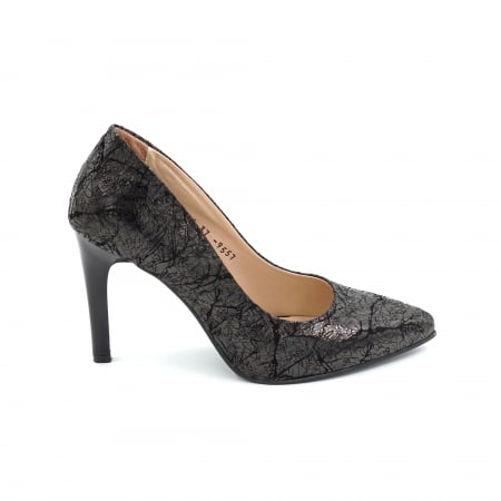 Pantofi elegant & office dama - Pantofi dama din piele naturala cu imprimeu cu varf ascutit stiletto si toc inalt subtire 9 cm 9557-6-25