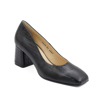 Pantofi dama din piele naturala croco negru mat, cu varf patrat si toc mic gros imbracat 6 cm 6067-26 [1]