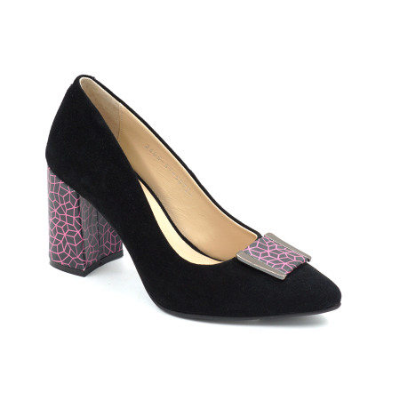 Pantofi dama din piele naturala intoarsa neagra cu varf ascutit si toc mediu gros imbracat de 8 cm 50724-26 [5]