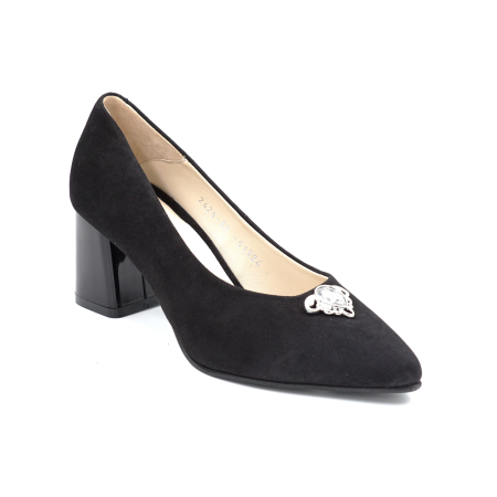 Pantofi dama din piele naturala intoarsa neagra cu varf ascutit stiletto si toc mic gros de 6 cm 51324-3-24 [4]