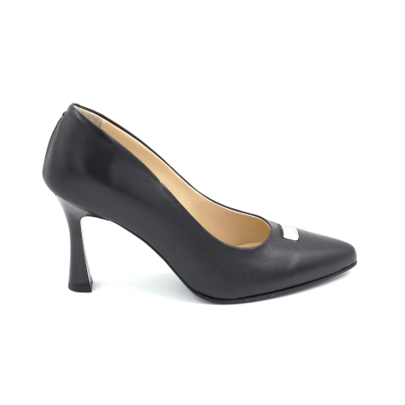 Pantofi dama din piele naturala neagra cu varf ascutit stiletto si toc mediu subtire de 8 cm 55025-1-25 [3]