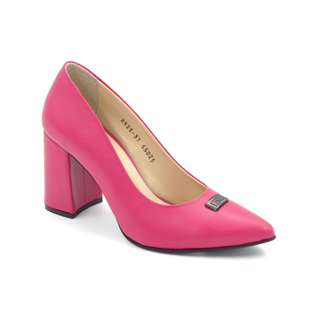Pantofi dama din piele naturala fucsia cu varf ascutit stiletto si toc mediu gros imbracat de 8 cm 55025-25 [4]