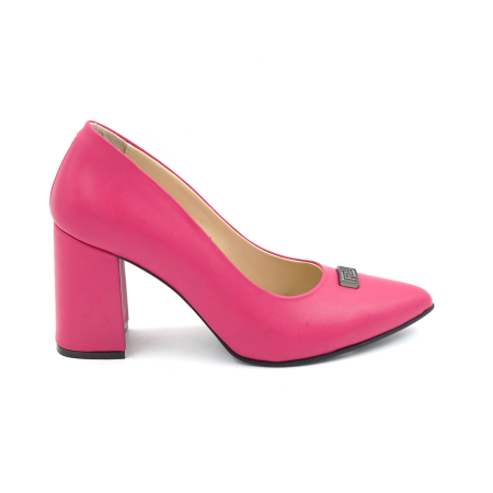 Pantofi dama din piele naturala fucsia cu varf ascutit stiletto si toc mediu gros imbracat de 8 cm 55025-25 [3]