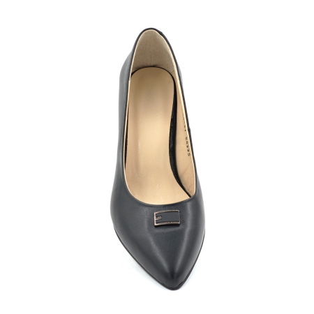 Pantofi dama din piele naturala cu accesoriu in fata cu varf ascutit si toc gros de 6 cm 54225-25 [5]