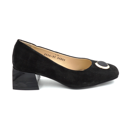 Pantofi dama din piele naturala intoarsa neagra cu varf patrat si toc mic gros  de 4 cm 54025-25 [3]