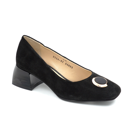 Pantofi dama din piele naturala intoarsa neagra cu varf patrat si toc mic gros  de 4 cm 54025-25 [4]
