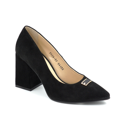 Pantofi dama din piele naturala intoarsa neagra cu varf ascutit stiletto si toc mediu gros imbracat de 8 cm 54125-25 [4]