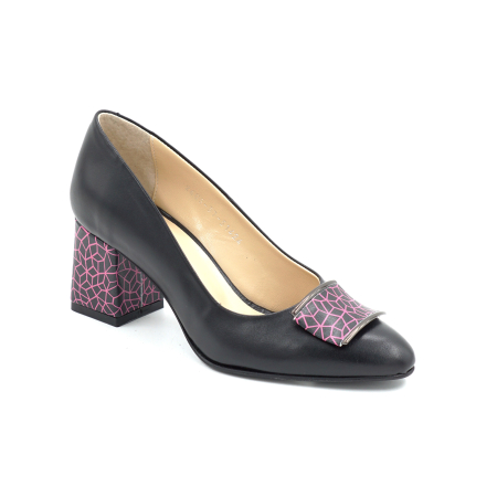 Pantofi dama din piele naturala neagra cu varf ascutit si toc mic gros imbracat de 6 cm 51424-1-26 [5]