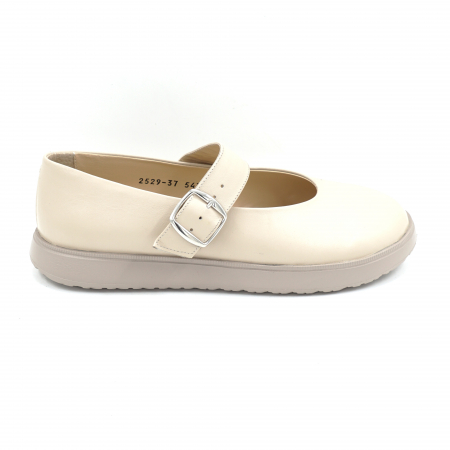 Pantofi casual & sport dama - Pantofi dama tip barefoot din piele naturala nude bej cu varf rotund si talpa de 2 cm 54725-4-25