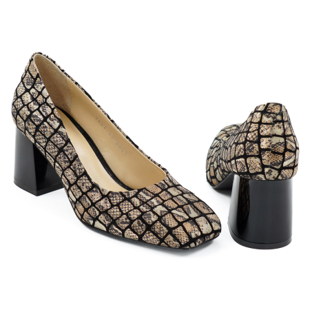 Pantofi dama din piele naturala cu imprimeu animal print, cu varf patrat si toc mic gros de 4 cm 4069-8-26 [4]