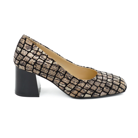 Lichidare stocuri - Pantofi dama din piele naturala cu imprimeu animal print, cu varf patrat si toc mic gros de 4 cm 4069-8-26