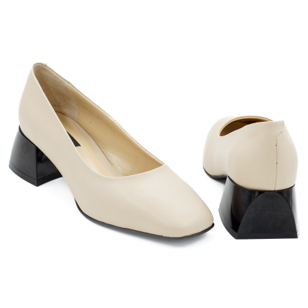 Pantofi dama din piele naturala nude bej, cu varf patrat si toc mic gros de 4 cm 4069-9-26 [4]