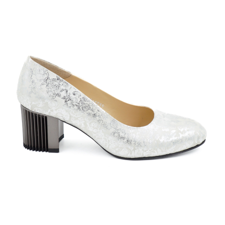 Pantofi dama - Pantofi dama din piele naturala cu imprimeu argintiu, cu varf rotund si toc mic gros de 6 cm 6055-3-26